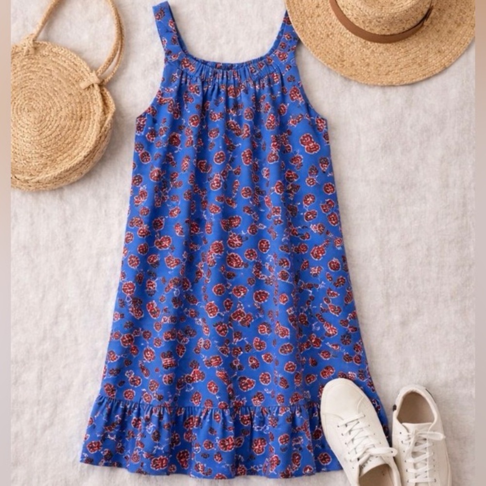 LOFT Blue Floral Ruffle Hem Dress XS Casual Comfy Summer